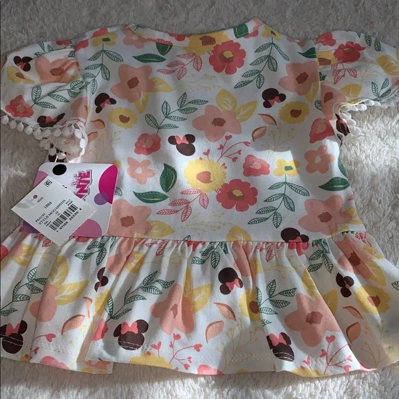 NWT Disney Minnie Mouse Floral 2pc Set Yellow & Pink 18M - Picture 10 of 11